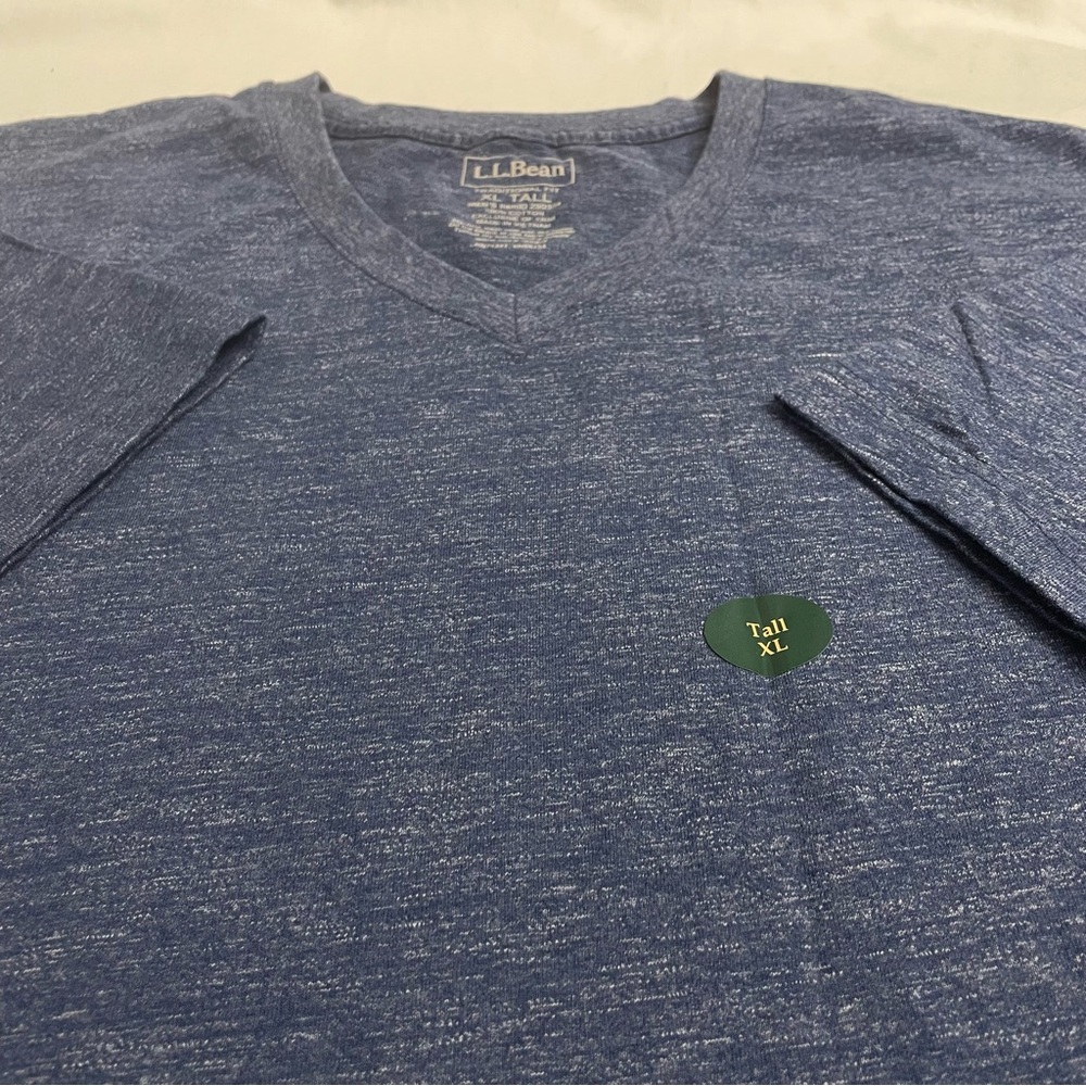 NWT L.L. Bean V-Neck Tee Short Sleeves Heathered Blue 100% Cotton Men’s XL Tall
